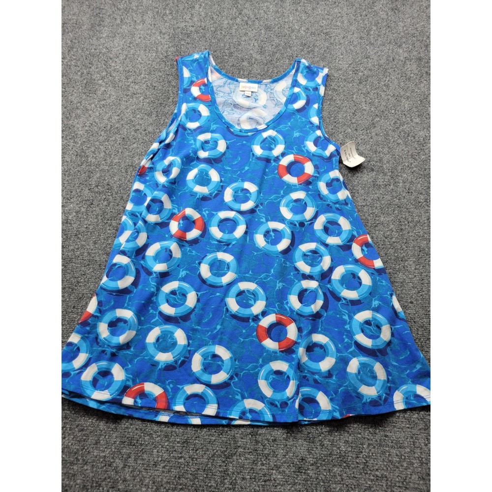 LuLaRoe Perfect Tank Top XXS Blue Nautical Lifebuoy Print Sleeveless A-Line NEW